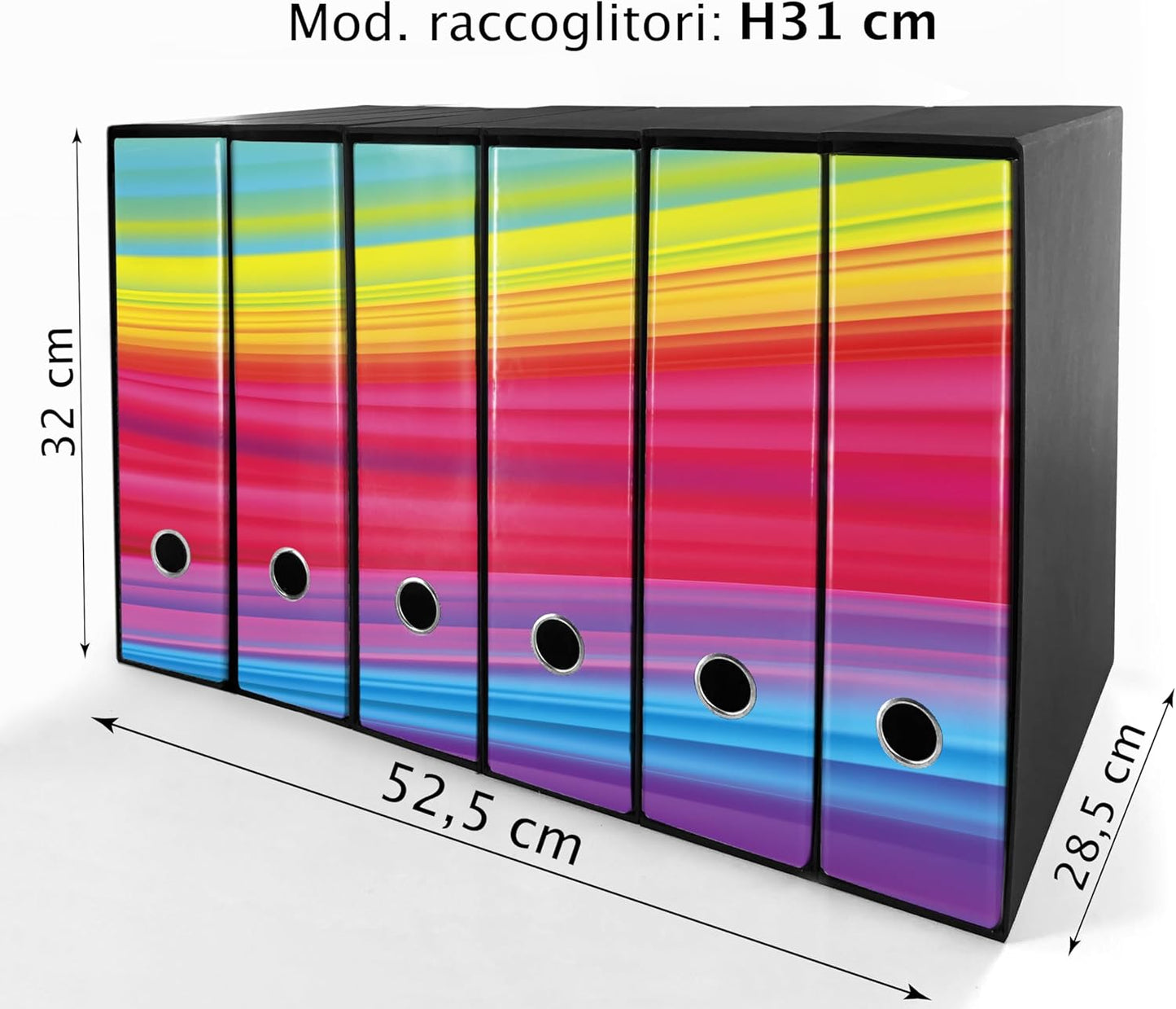 Set da 6 raccoglitori ad anelli ARCOBALENO - Faldoni SHAREPRINTING (H31 con 2 anelli)