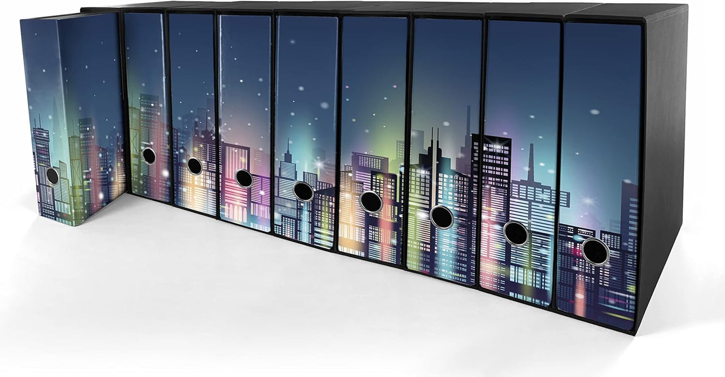 Set da 9 raccoglitori ad anelli CITTA DI NOTTE - Faldoni SHAREPRINTING (H31 con 2 anelli)