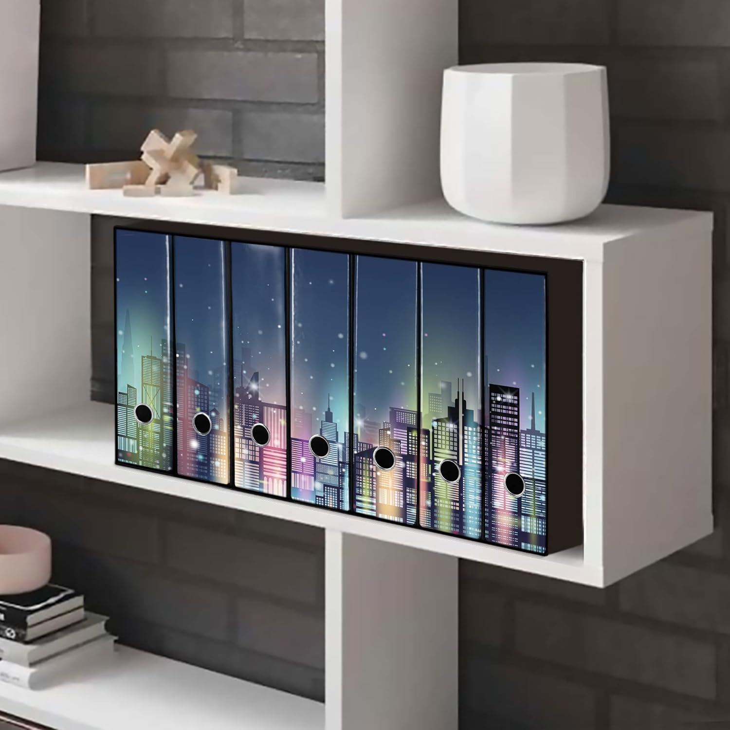 Set da 7 raccoglitori ad anelli CITTA DI NOTTE - Faldoni SHAREPRINTING (H31 con 2 anelli)