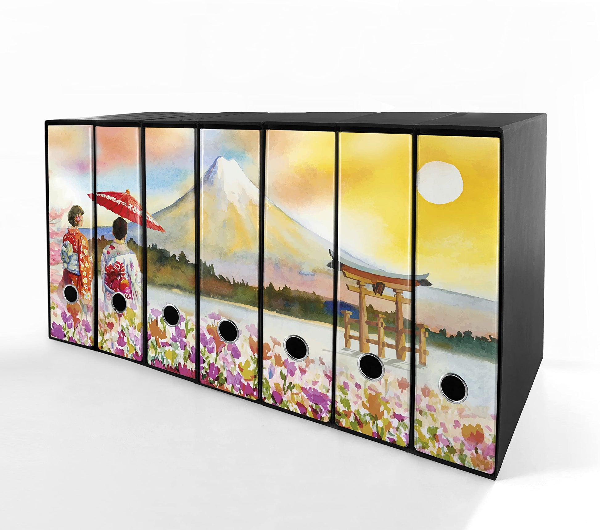 Set da 7 raccoglitori ad anelli MONTE FUJI DISEGNO - Faldoni SHAREPRINTING (H31 con 2 anelli)