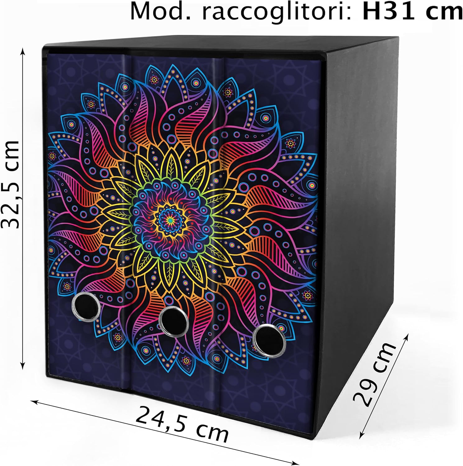Set 3 raccoglitori ad anelli - MANDALA ARCOBALENO (H31 cm con 2 anelli)