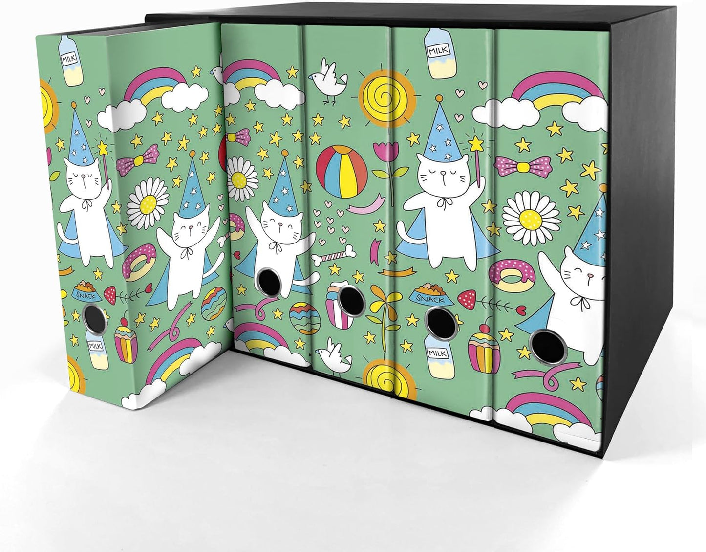 Set da 5 raccoglitori ad anelli - MAGO GATTO (H31 cm con 2 anelli)