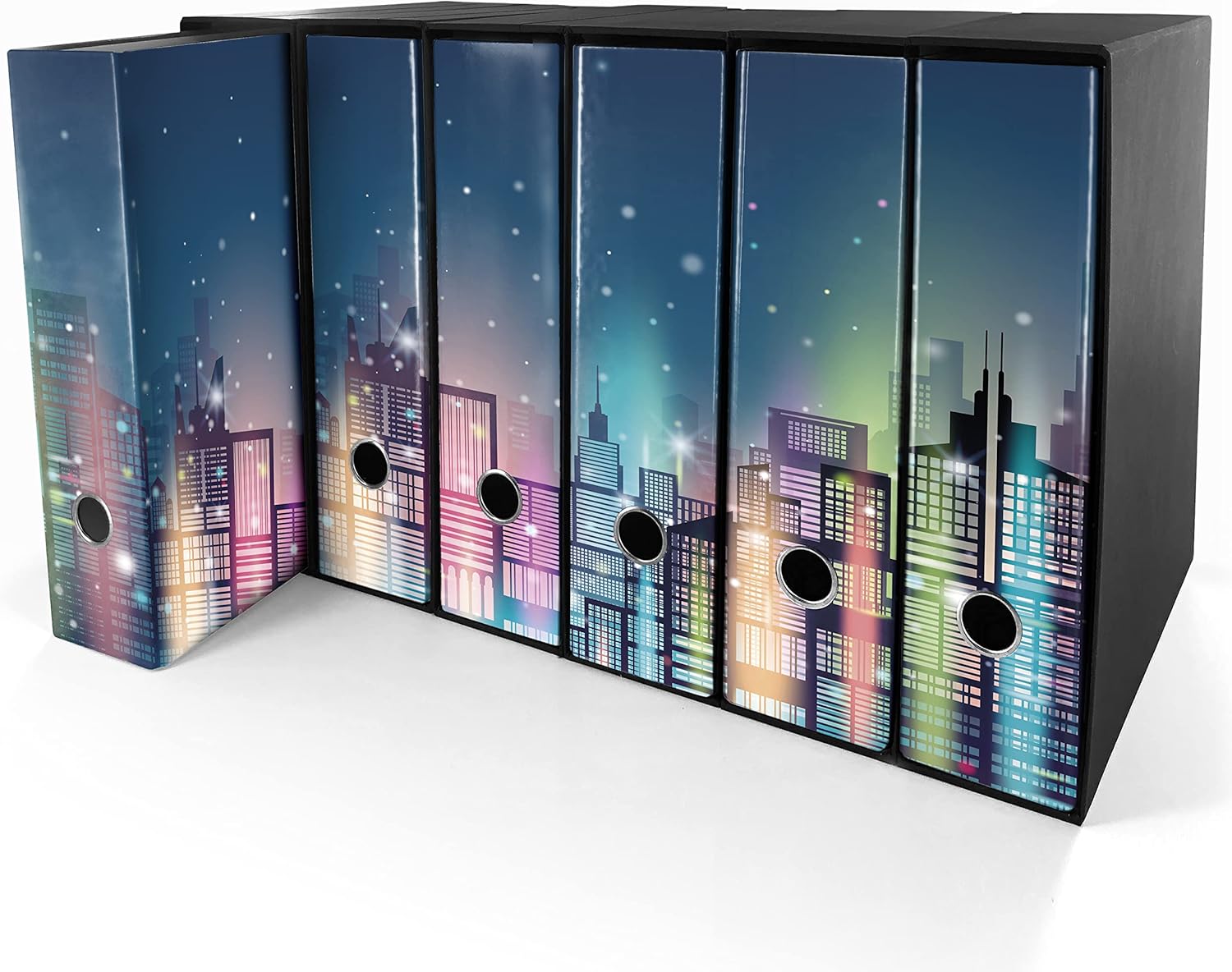 Set da 6 raccoglitori ad anelli CITTA DI NOTTE - Faldoni SHAREPRINTING (H31 con 2 anelli)
