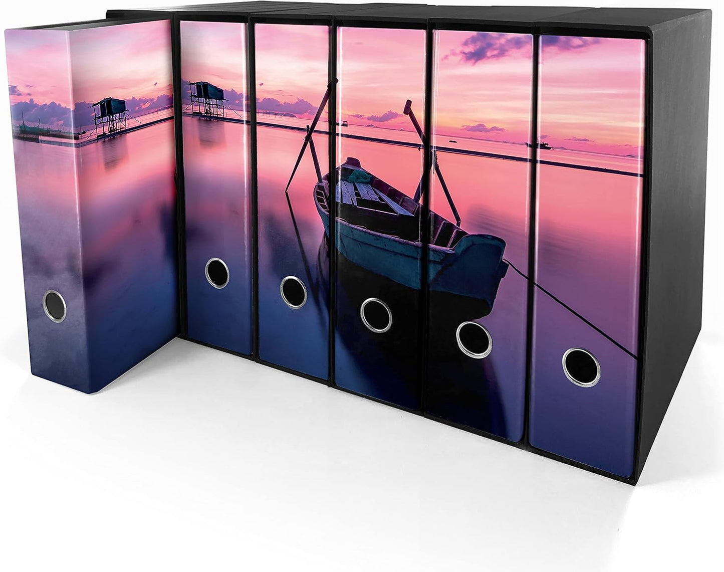 Set da 6 raccoglitori ad anelli - BARCA all' ALBA (H31 cm con 2 anelli)