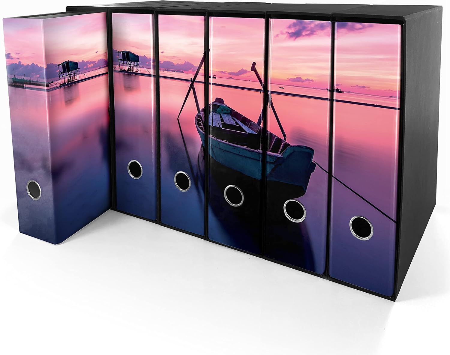 Set da 6 raccoglitori ad anelli - BARCA all' ALBA (H31 cm con 2 anelli)