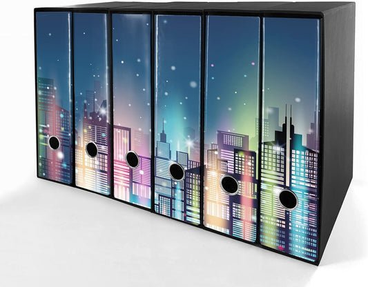Set da 6 raccoglitori ad anelli CITTA DI NOTTE - Faldoni SHAREPRINTING (H31 con 2 anelli)