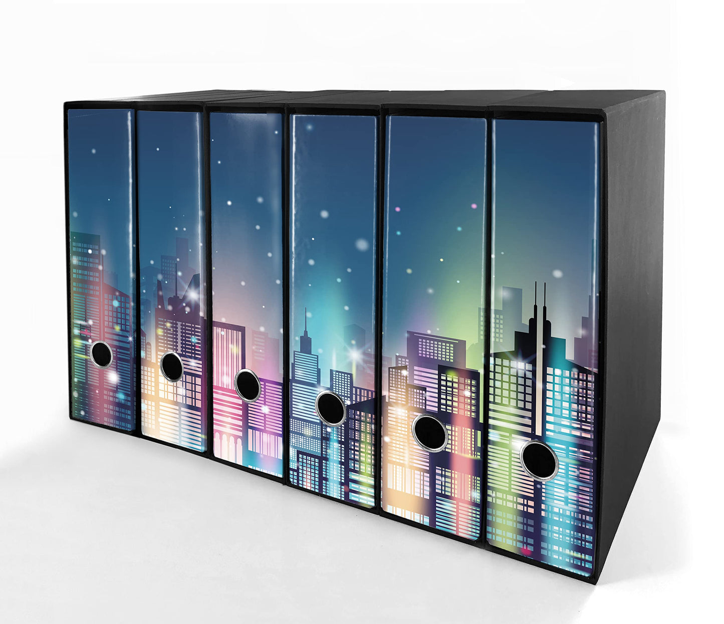 Set da 6 raccoglitori ad anelli CITTA DI NOTTE - Faldoni SHAREPRINTING (H31 con 2 anelli)