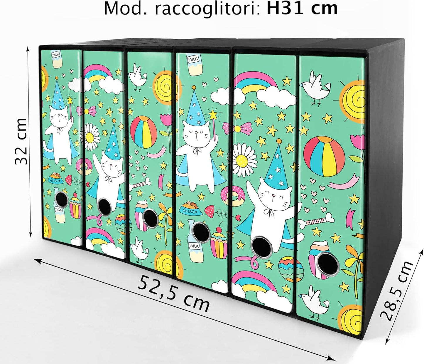Set da 6 raccoglitori ad anelli - MAGO GATTO (H31 cm con 2 anelli)