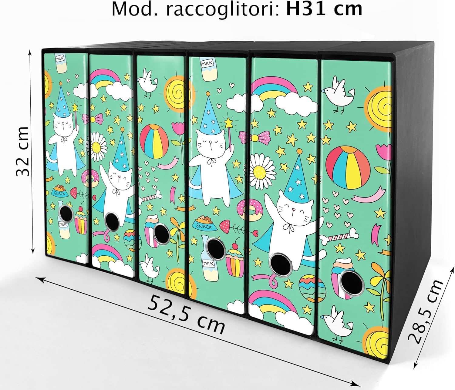 Set da 6 raccoglitori ad anelli - MAGO GATTO (H31 cm con 2 anelli)