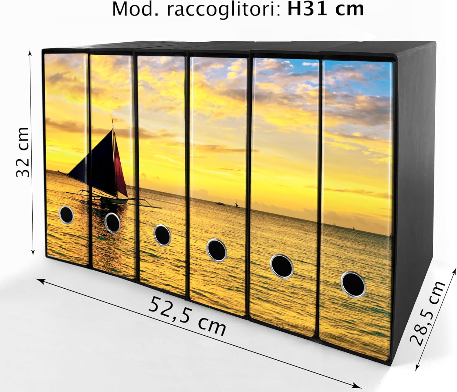 Set da 6 raccoglitori ad anelli - BARCA al TRAMONTO (H31 cm con 2 anelli)