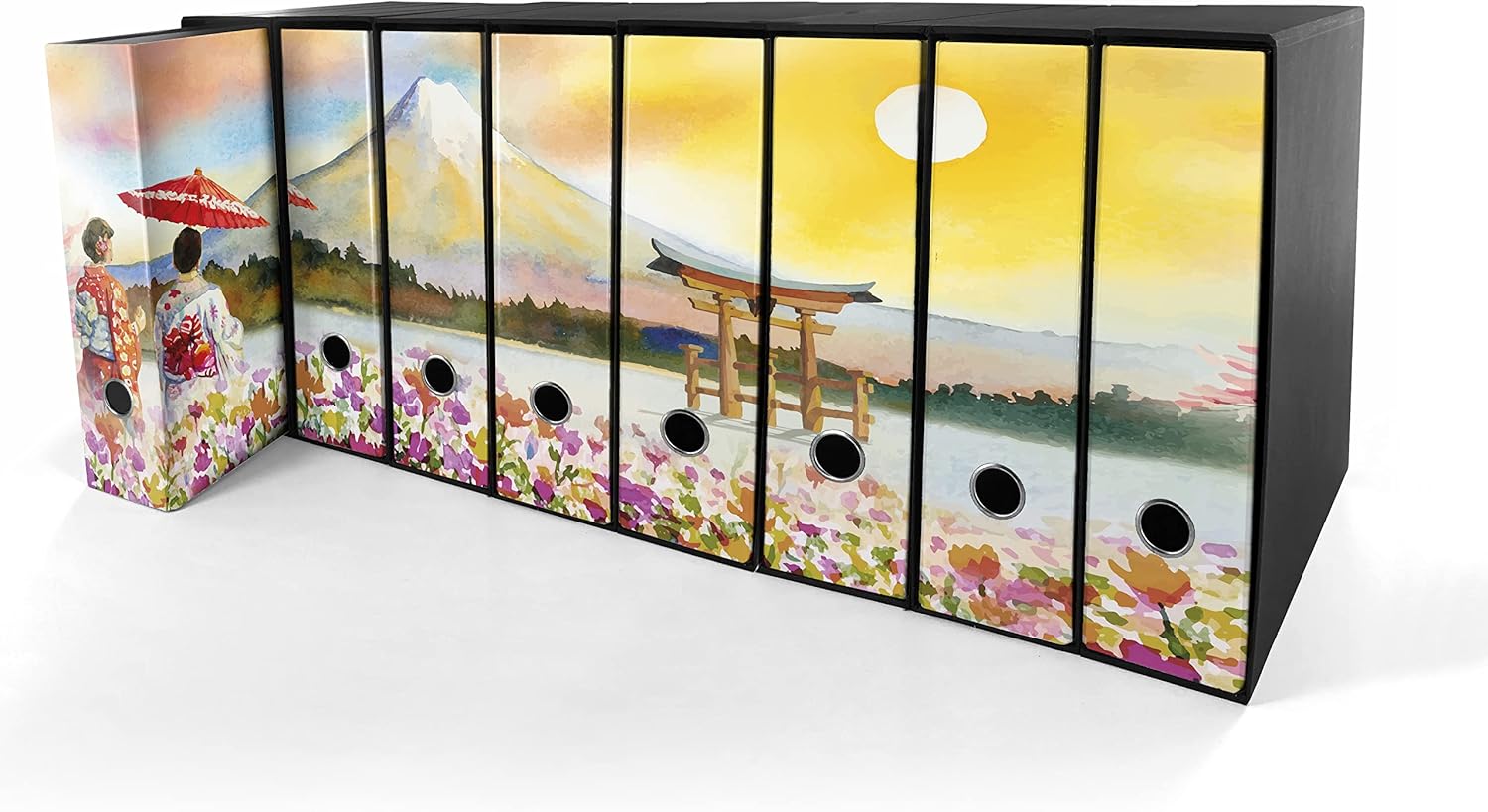 Set da 8 raccoglitori ad anelli MONTE FUJI DISEGNO - Faldoni SHAREPRINTING (H31 con 2 anelli)