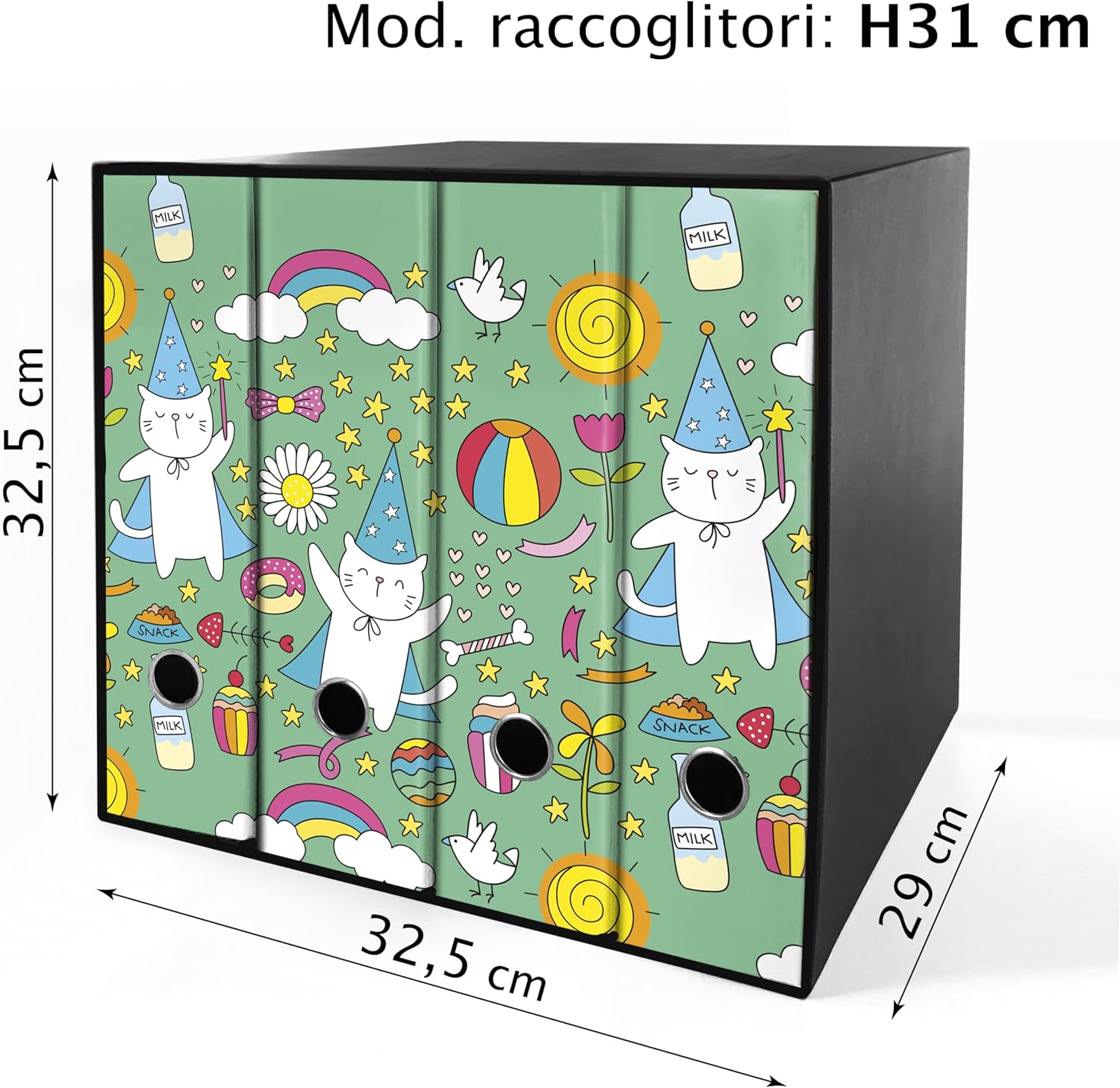 Set da 4 raccoglitori ad anelli - MAGO GATTO (H31 cm con 2 anelli)