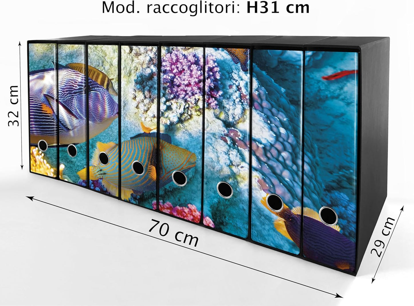 Set da 8 raccoglitori ad anelli PESCI e CORALLI - Faldoni SHAREPRINTING (H31 con 2 anelli)