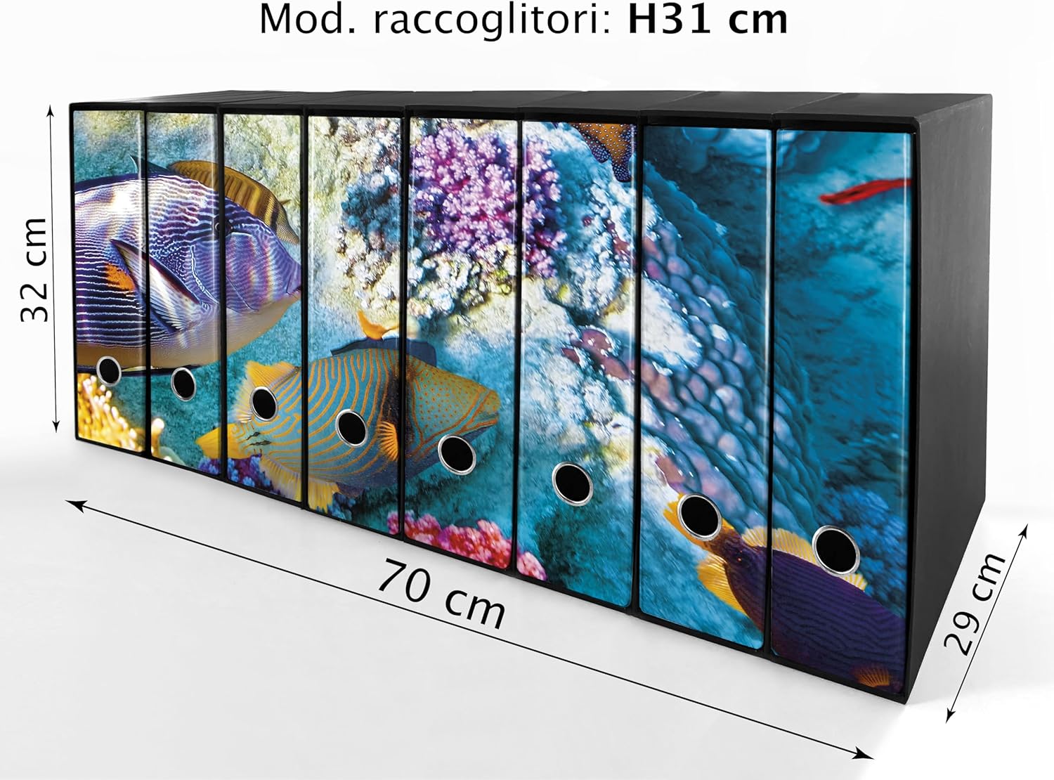 Set da 8 raccoglitori ad anelli PESCI e CORALLI - Faldoni SHAREPRINTING (H31 con 2 anelli)