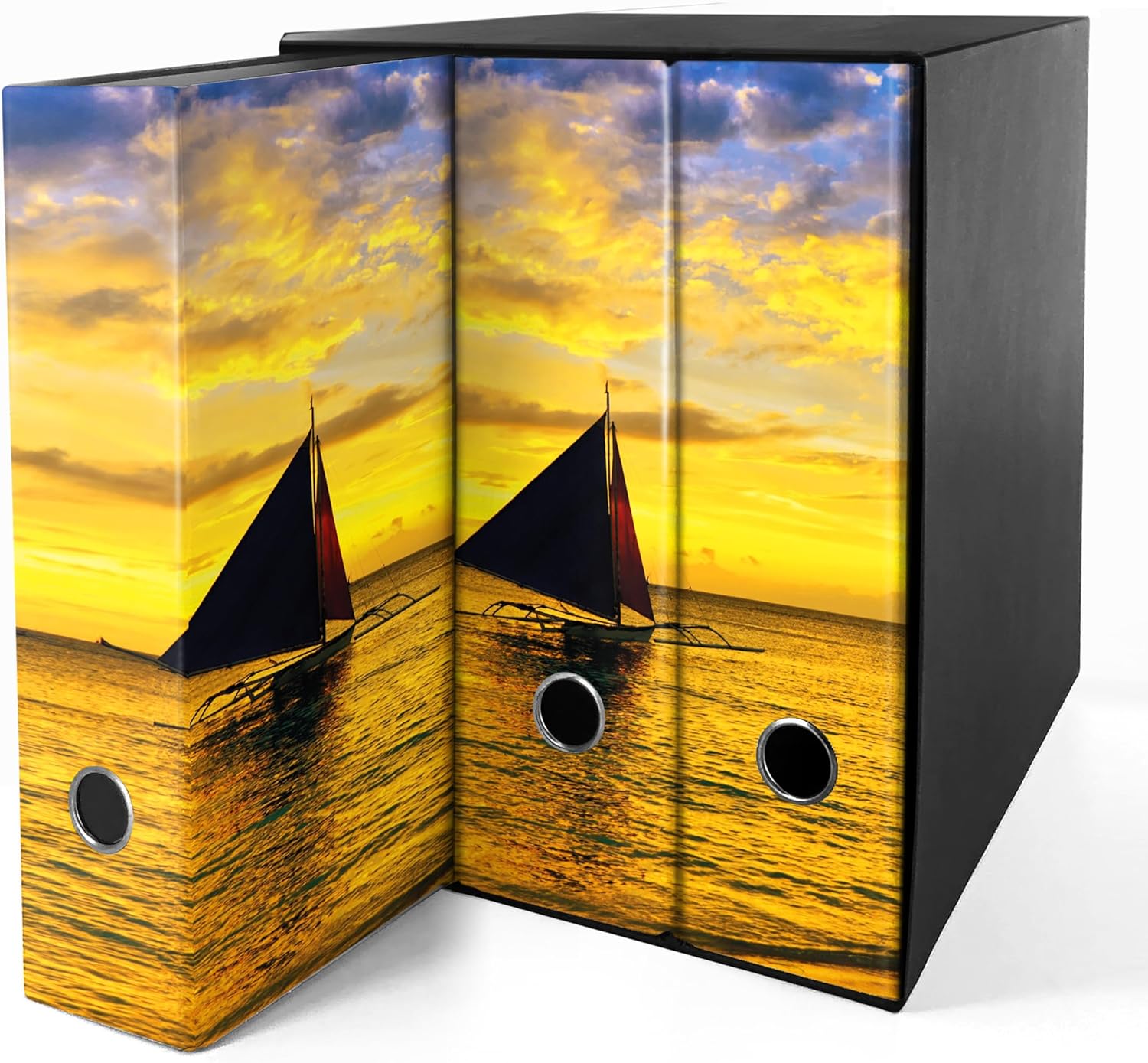 Set da 3 raccoglitori ad anelli - BARCA AL TRAMONTO (H31 cm con 2 anelli)