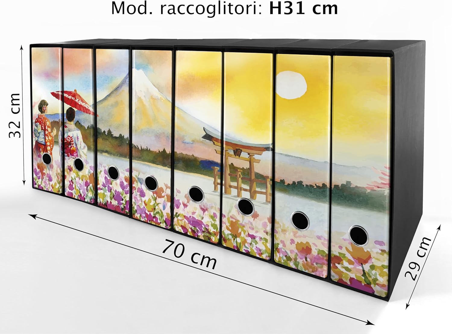 Set da 8 raccoglitori ad anelli MONTE FUJI DISEGNO - Faldoni SHAREPRINTING (H31 con 2 anelli)