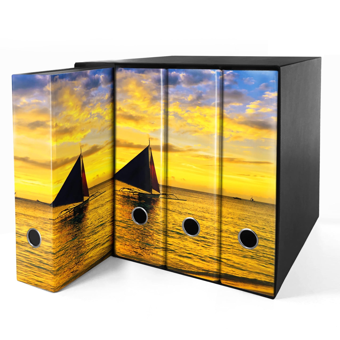 Set da 4 raccoglitori ad anelli - BARCA TRAMONTO