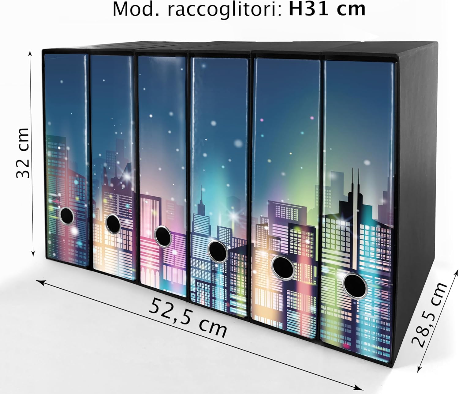 Set da 6 raccoglitori ad anelli CITTA DI NOTTE - Faldoni SHAREPRINTING (H31 con 2 anelli)