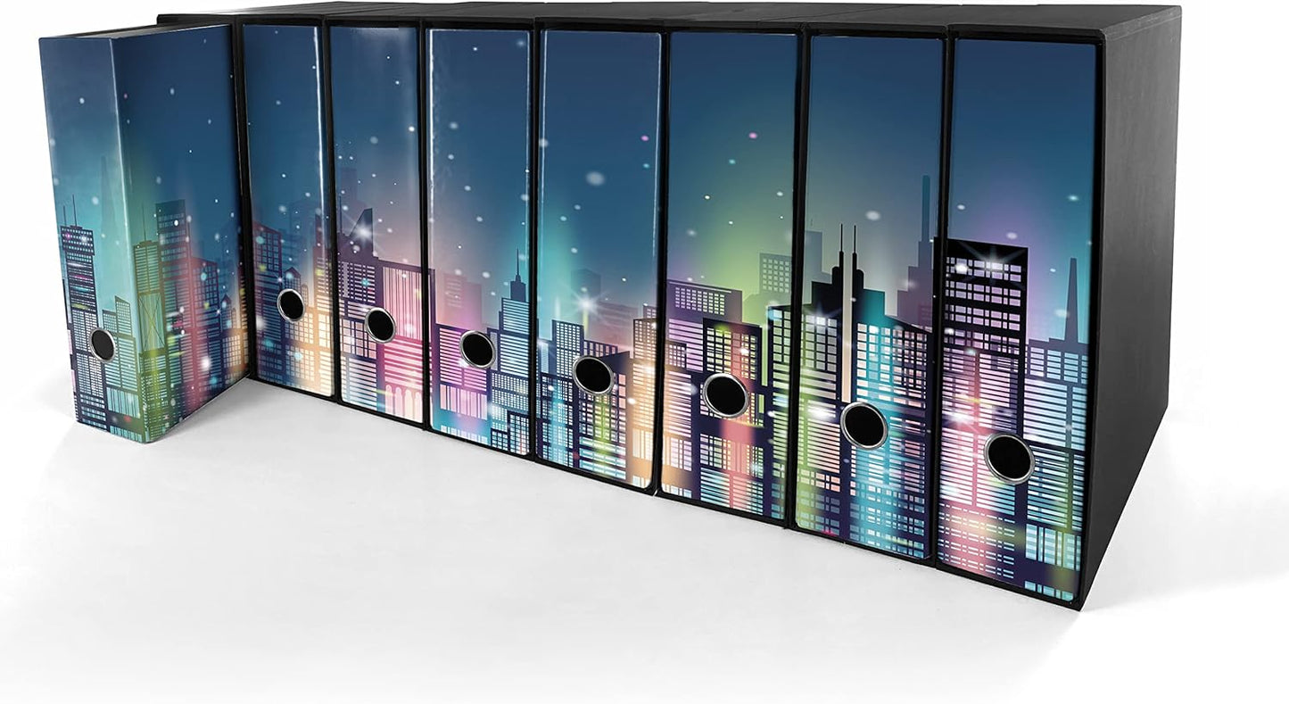 Set da 8 raccoglitori ad anelli CITTA DI NOTTE - Faldoni SHAREPRINTING (H31 con 2 anelli)
