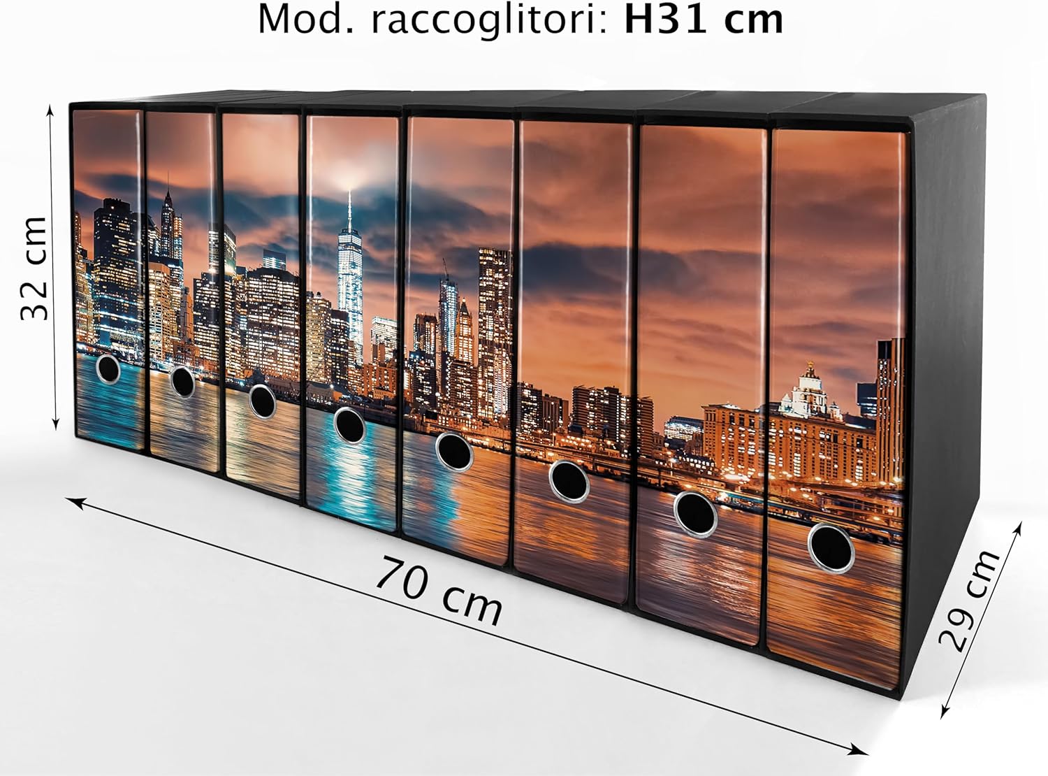 Set da 8 raccoglitori ad anelli NEW YORK - Faldoni SHAREPRINTING (H31 con 2 anelli)