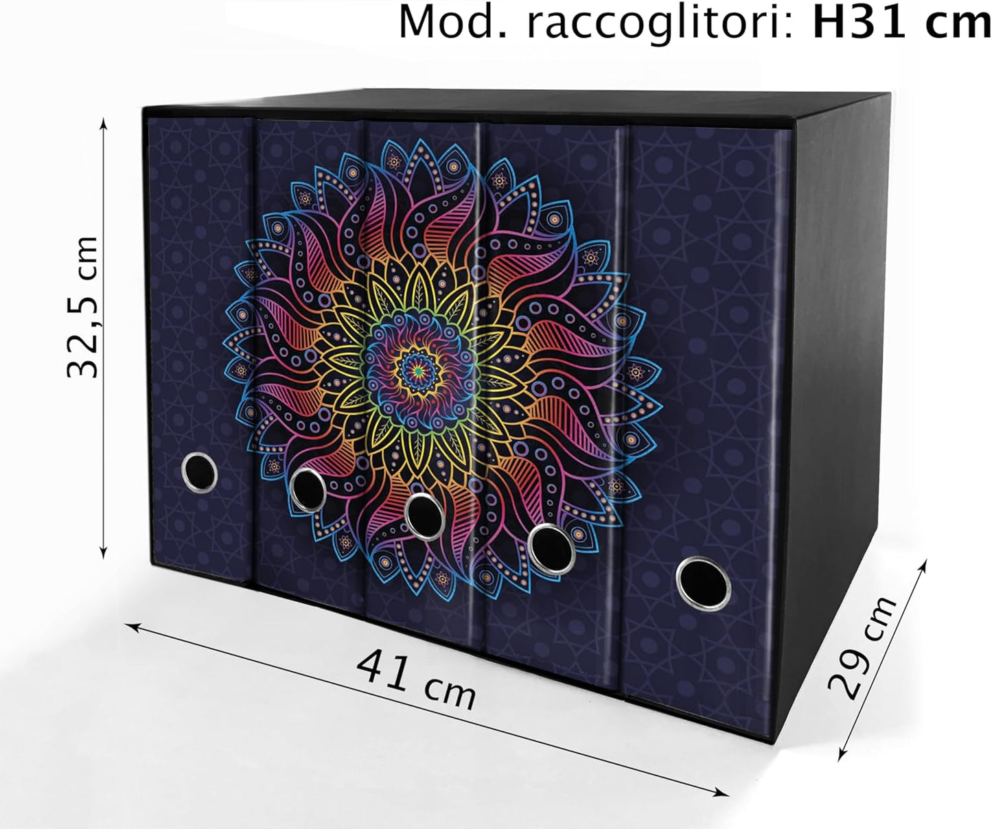 SET da 5 Raccoglitori ad anelli - MANDALA ARCOBALENO (28x31 cm con 2 anelli)