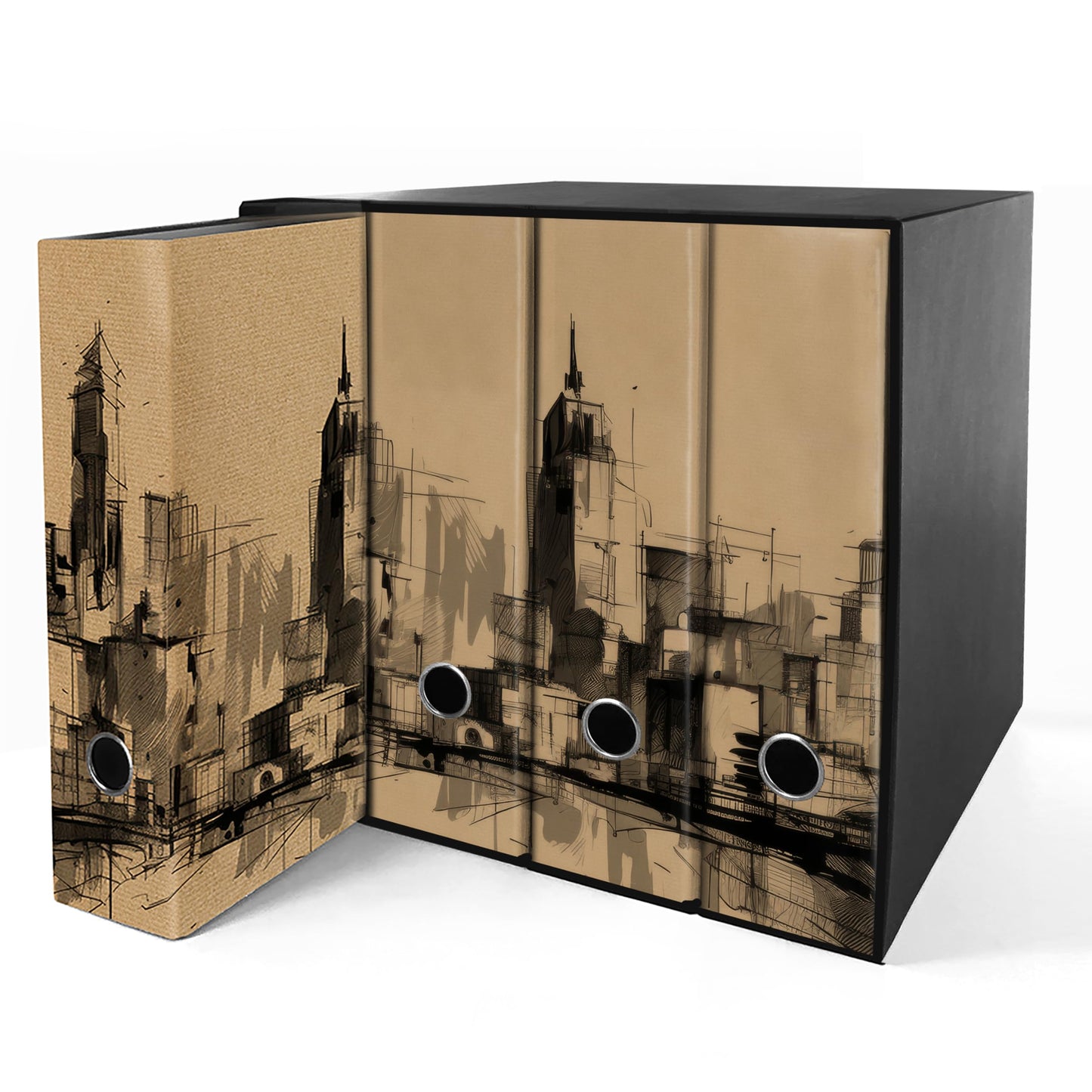 Raccoglitori ad anelli Avana Città illustrata- Set da 4 raccoglitori - SHAREPRINTING Faldoni