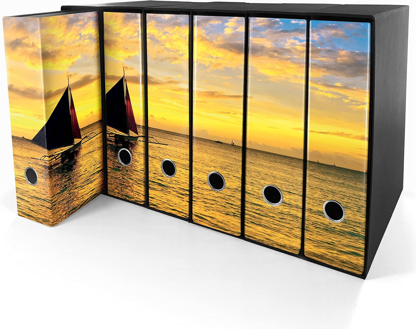Set da 6 raccoglitori ad anelli - BARCA al TRAMONTO (H31 cm con 2 anelli)