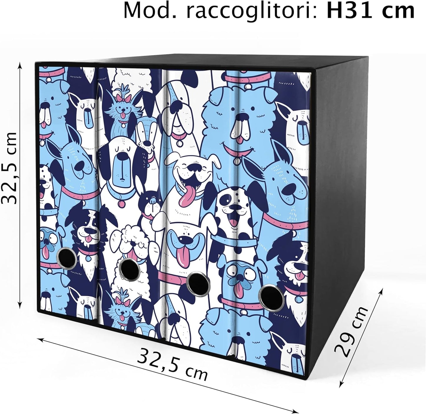 Set da 4 raccoglitori ad anelli - AMICI CANI (H31 cm con 2 anelli)