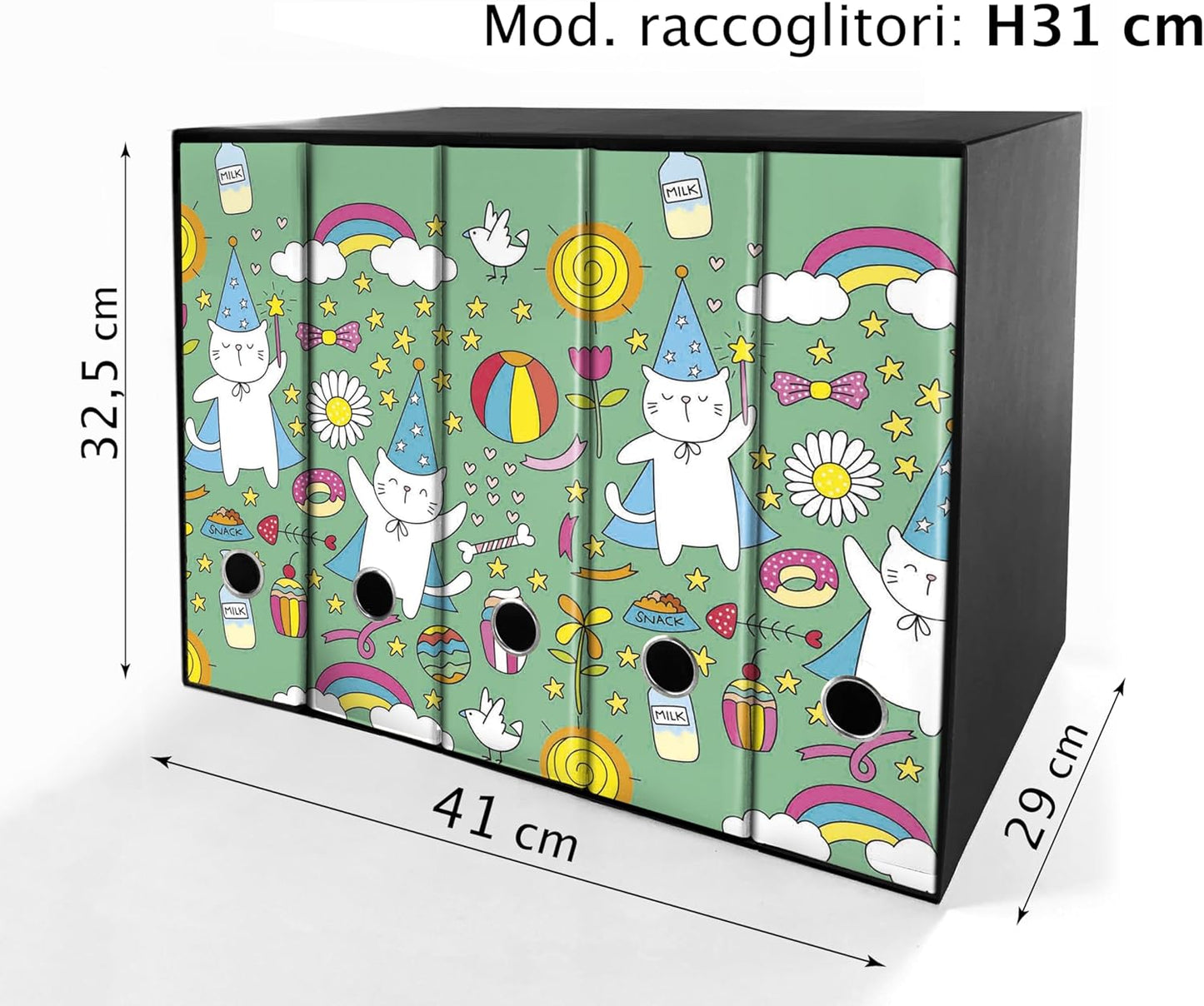 Set da 5 raccoglitori ad anelli - MAGO GATTO (H31 cm con 2 anelli)