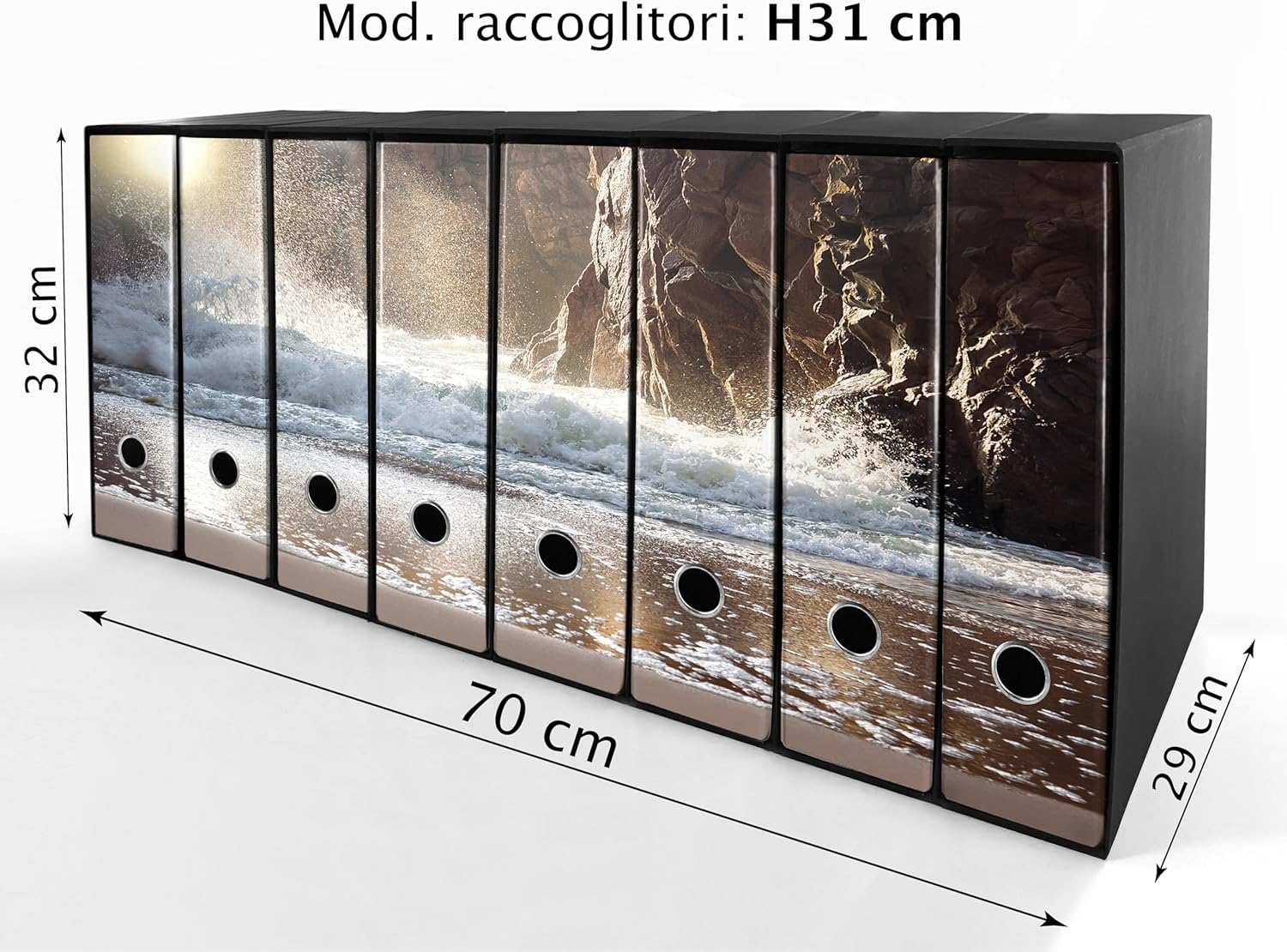 Set da 8 raccoglitori ad anelli ONDA e ROCCE - Faldoni SHAREPRINTING (H31 con 2 anelli)