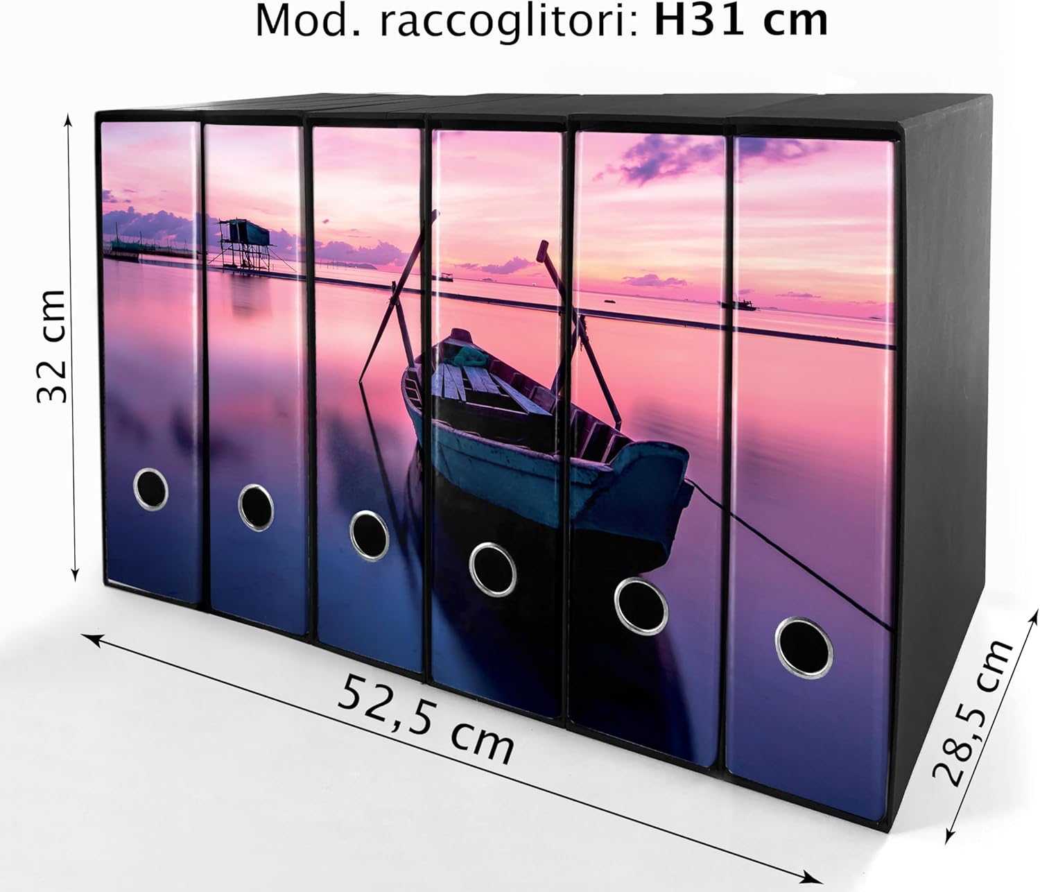 Set da 6 raccoglitori ad anelli - BARCA all' ALBA (H31 cm con 2 anelli)