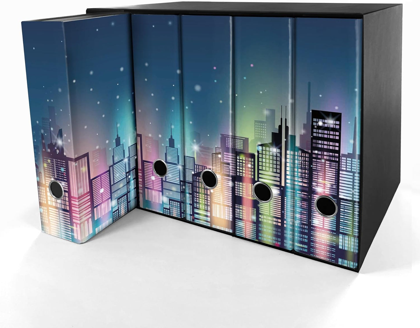 Set da 5 raccoglitori ad anelli - CITTA DI NOTTE (H31 cm con 2 anelli)