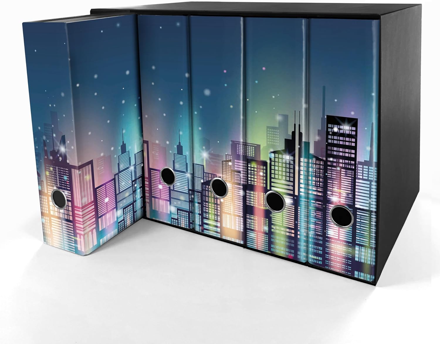 Set da 5 raccoglitori ad anelli - CITTA DI NOTTE (H31 cm con 2 anelli)