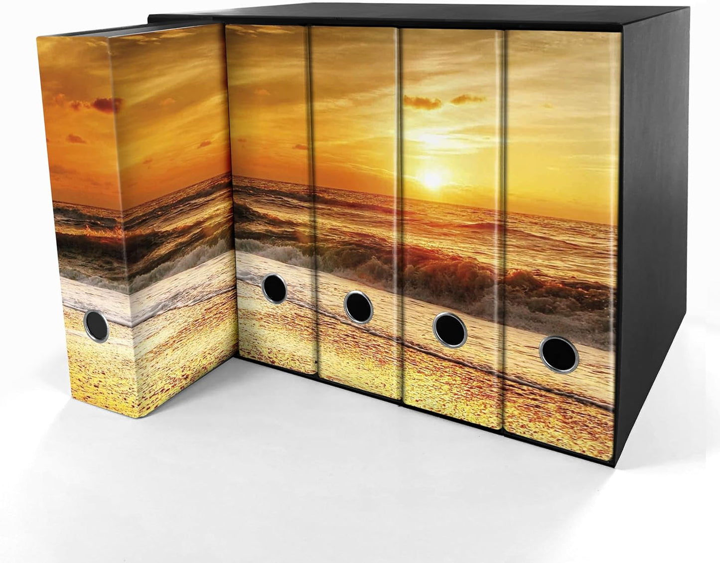 Shareprinting Set da 5 raccoglitori ad anelli - SPIAGGIA TRAMONTO (H31 cm con 2 anelli)