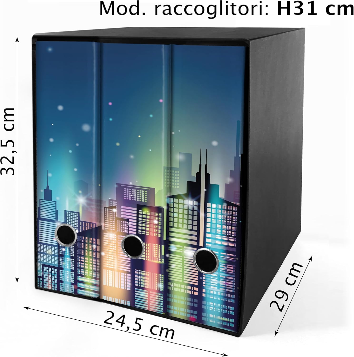 Set da 3 raccoglitori ad anelli CITTA DI NOTTE - Faldoni SHAREPRINTING (H31 con 2 anelli)