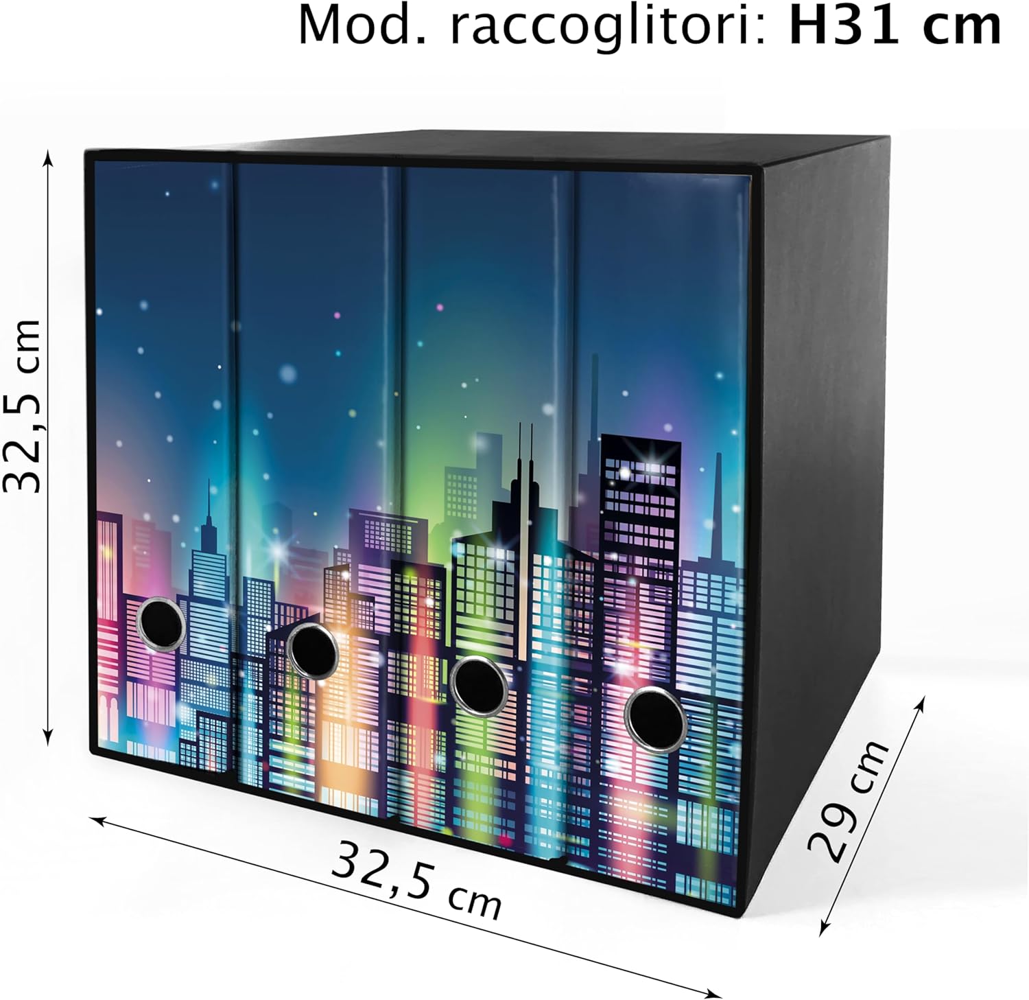 Shareprinting Set da 4 raccoglitori ad anelli - CITTA NOTTE (H31 cm con 2 anelli)