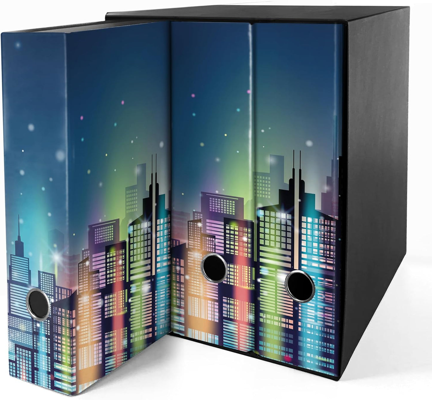 Set da 3 raccoglitori ad anelli CITTA DI NOTTE - Faldoni SHAREPRINTING (H31 con 2 anelli)