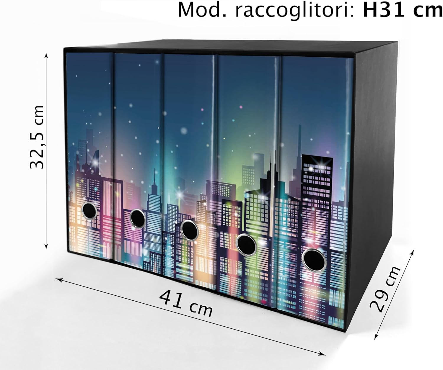 Set da 5 raccoglitori ad anelli - CITTA DI NOTTE (H31 cm con 2 anelli)