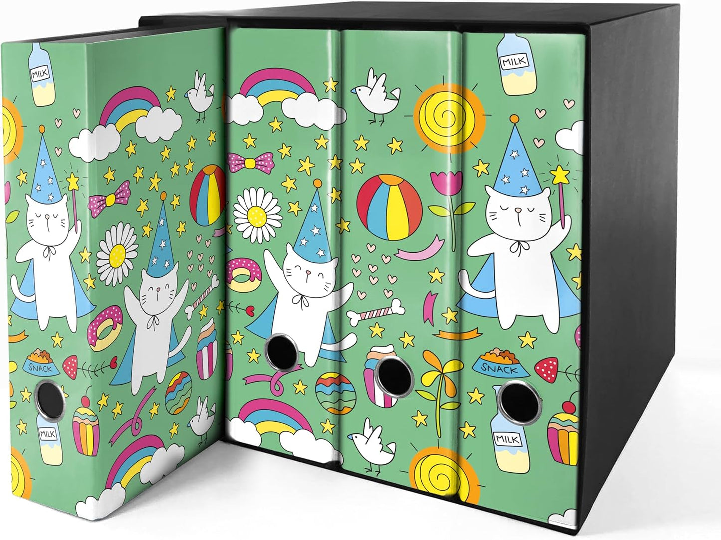 Set da 4 raccoglitori ad anelli - MAGO GATTO (H31 cm con 2 anelli)