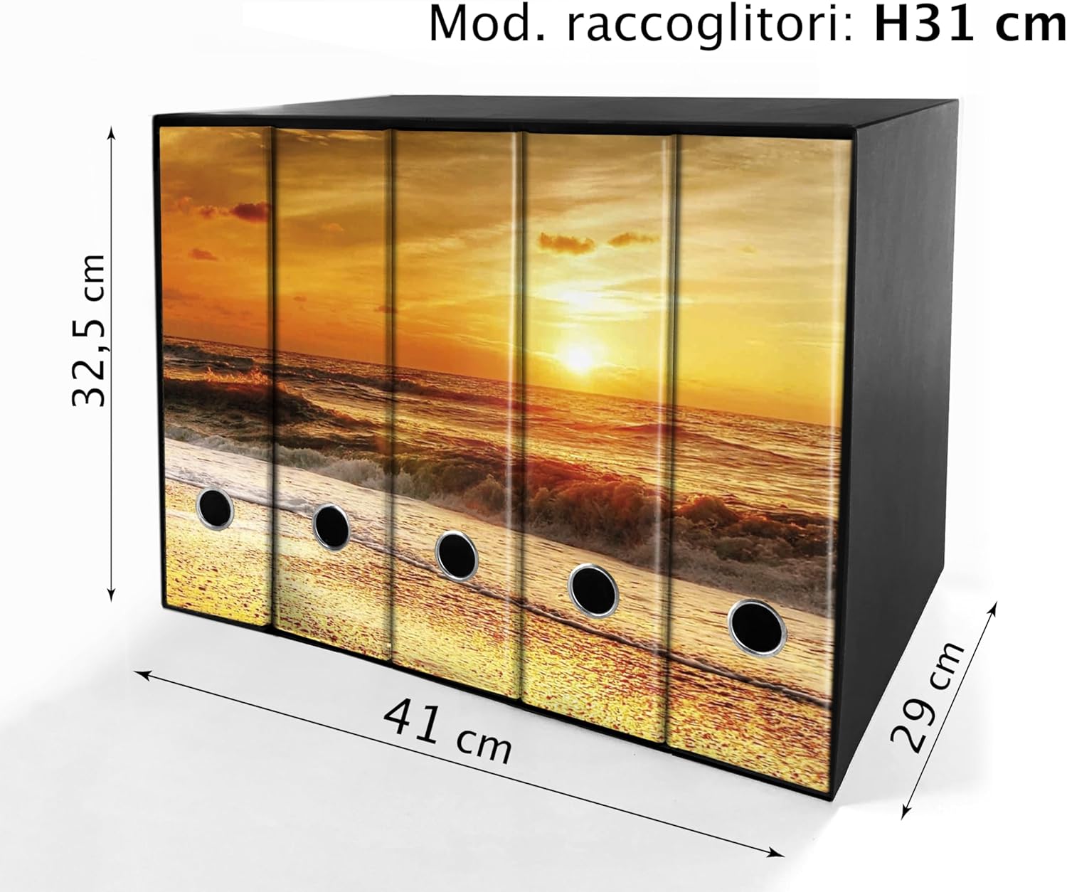 Shareprinting Set da 5 raccoglitori ad anelli - SPIAGGIA TRAMONTO (H31 cm con 2 anelli)