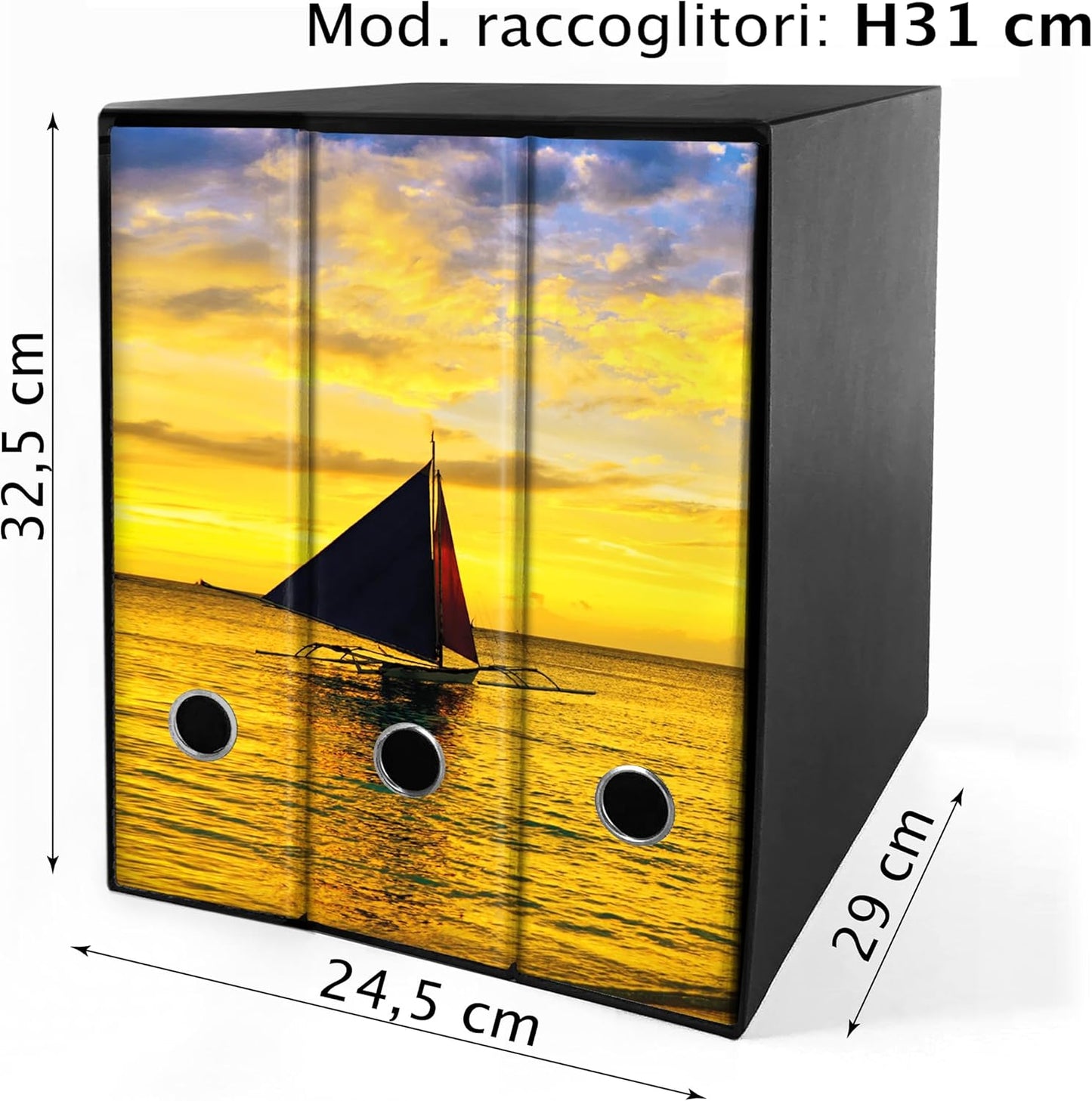 Set da 3 raccoglitori ad anelli - BARCA AL TRAMONTO (H31 cm con 2 anelli)