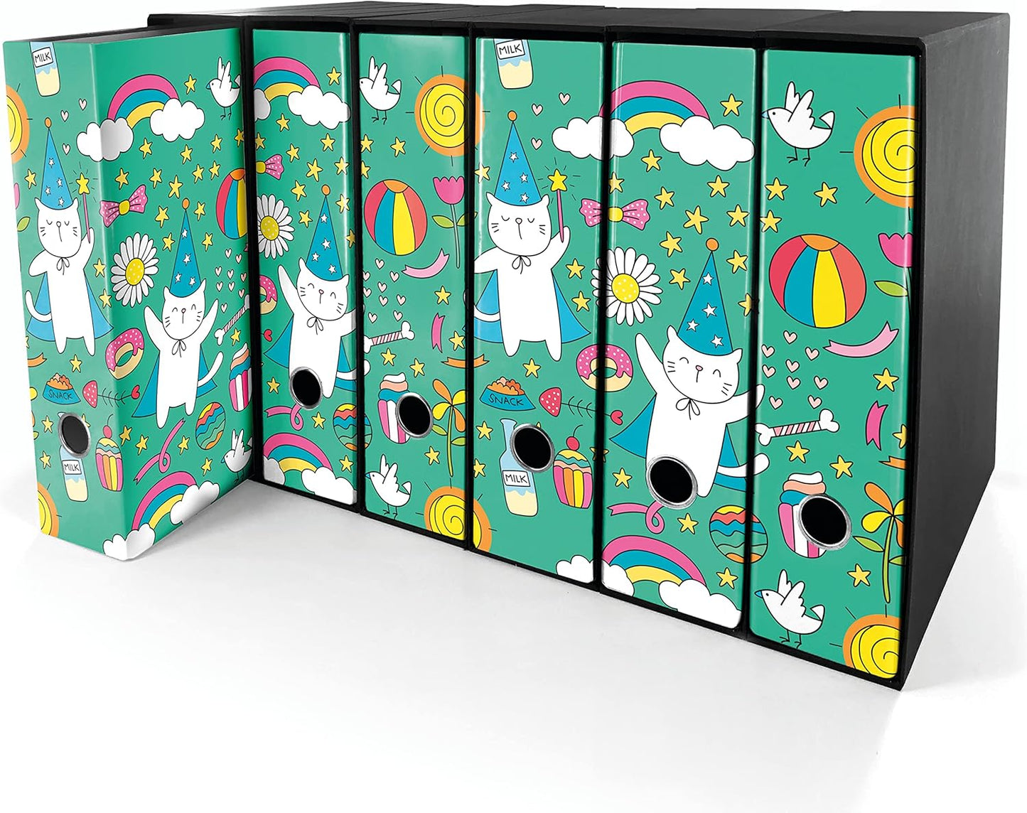 Set da 6 raccoglitori ad anelli - MAGO GATTO (H31 cm con 2 anelli)