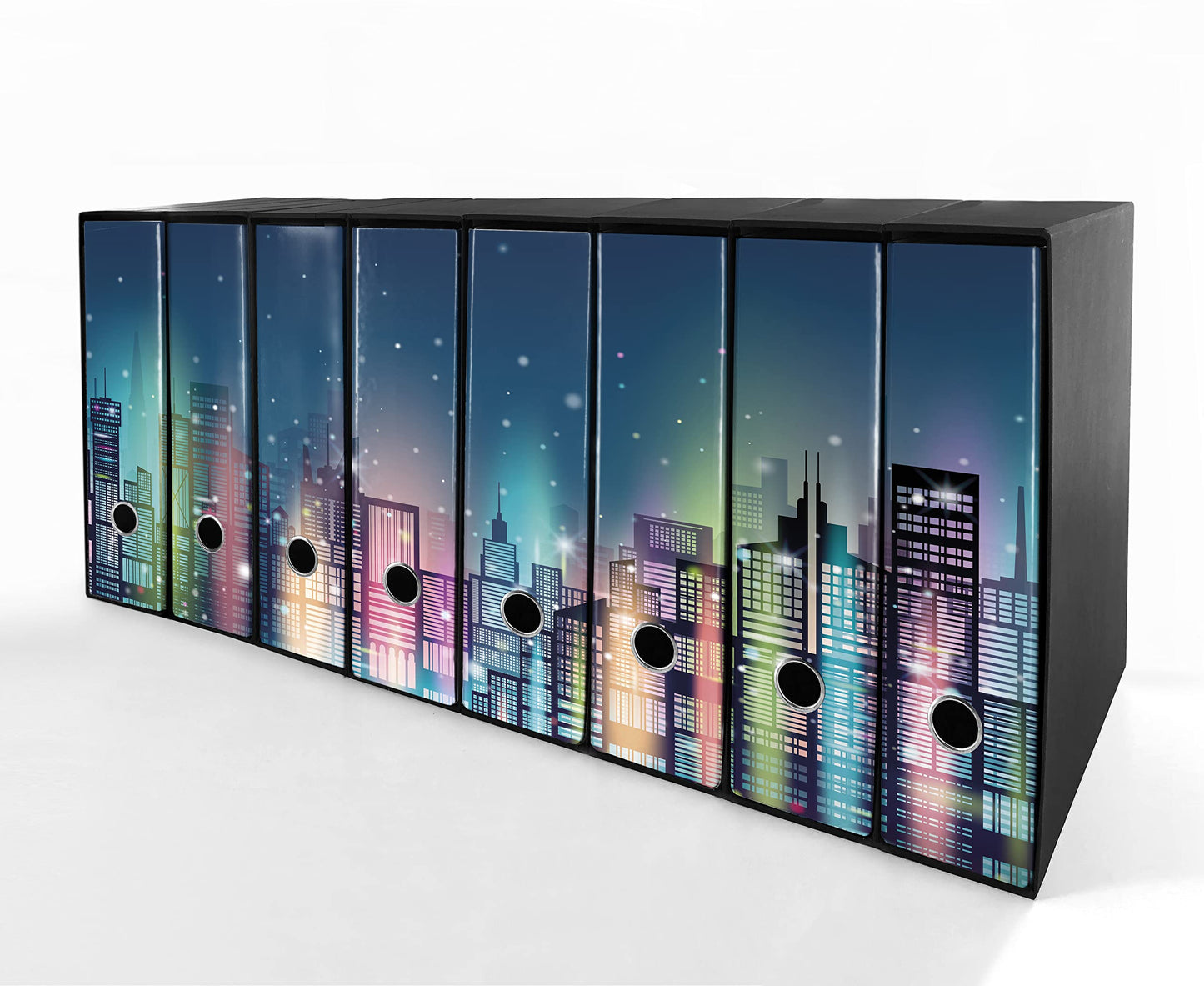 Set da 8 raccoglitori ad anelli CITTA DI NOTTE - Faldoni SHAREPRINTING (H31 con 2 anelli)