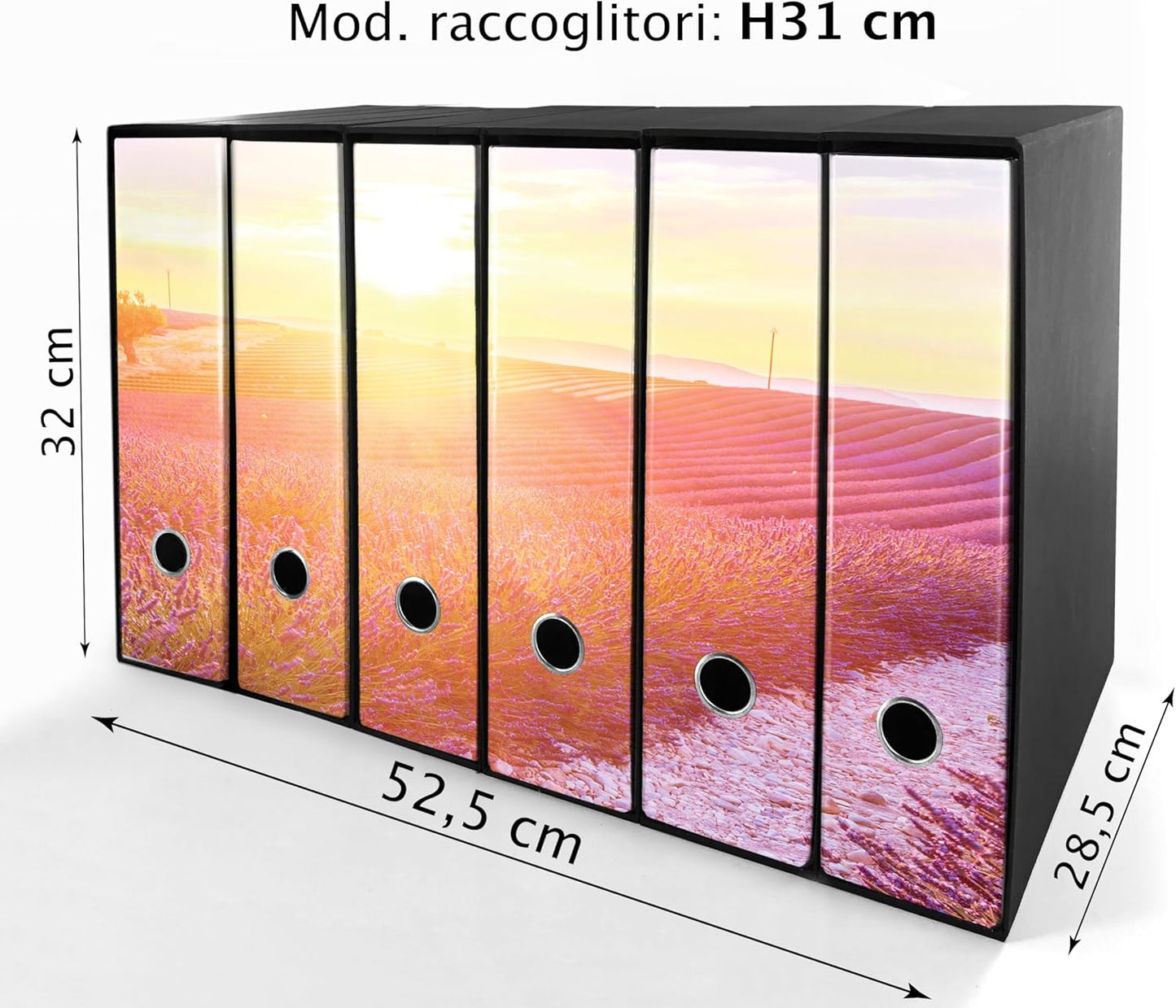 Set da 6 raccoglitori ad anelli - LAVANDA al TRAMONTO (H31 cm con 2 anelli)