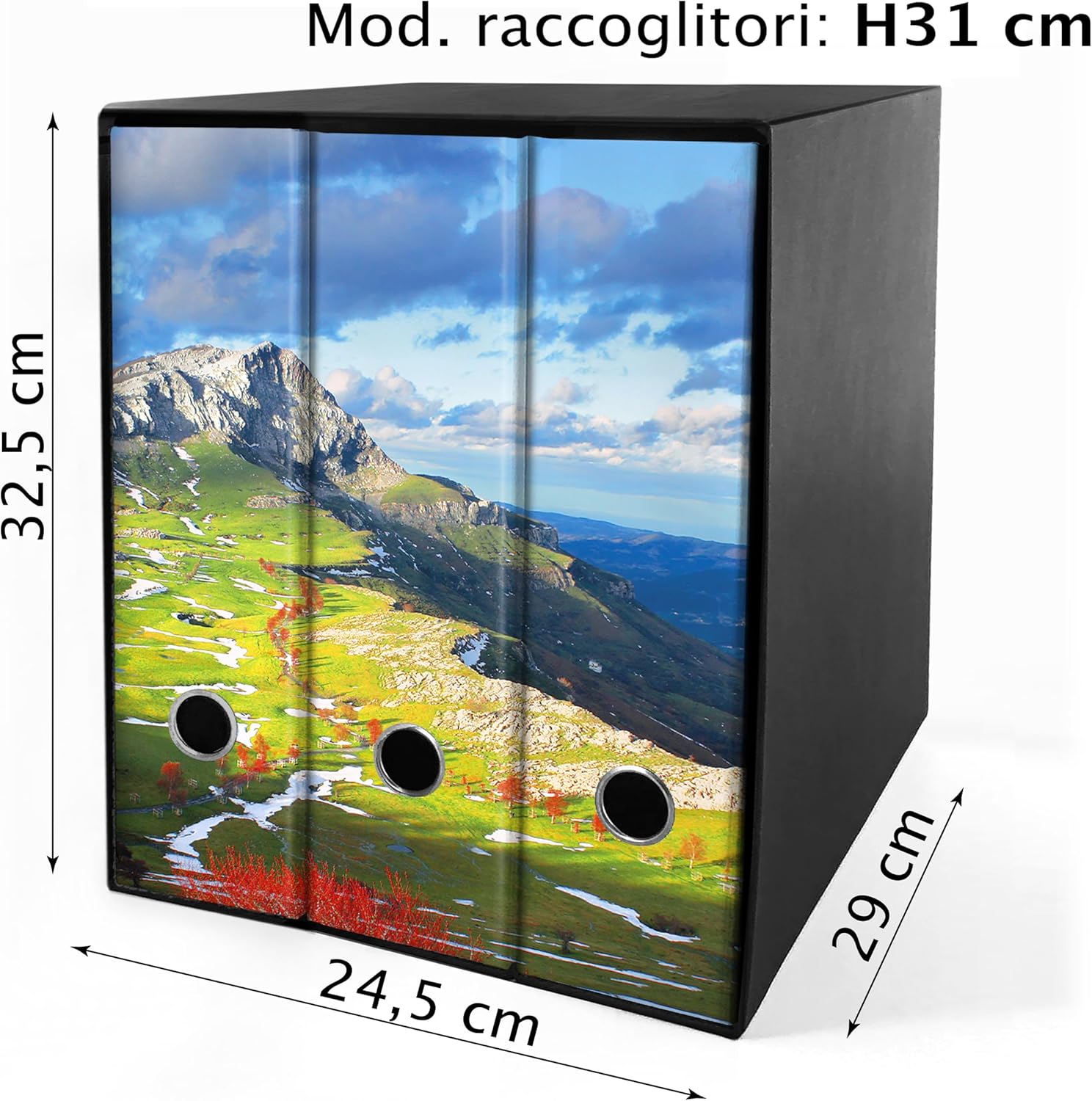 Set da 3 raccoglitori ad anelli - MONTAGNA con PRATI (H31 cm con 2 anelli)