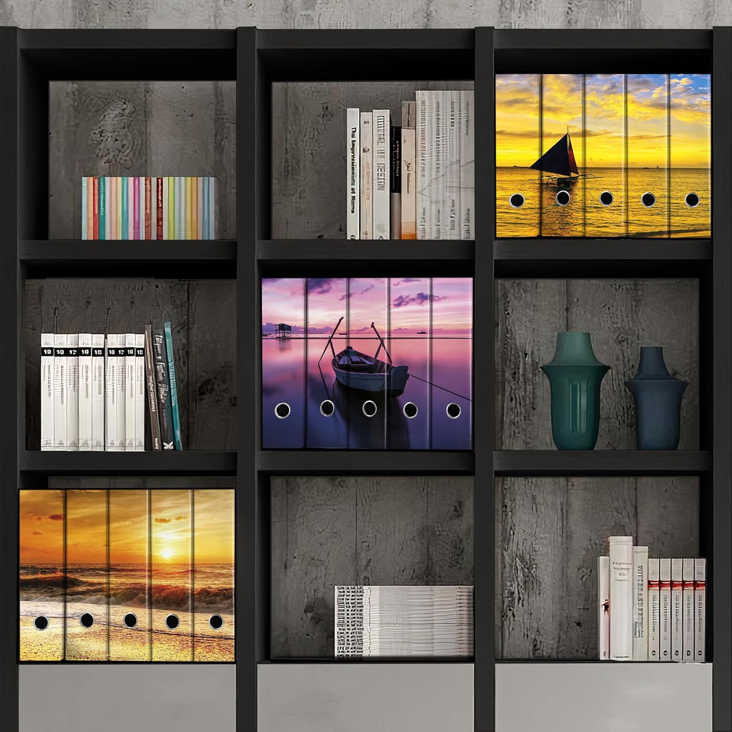 Shareprinting Set da 5 raccoglitori ad anelli - SPIAGGIA TRAMONTO (H31 cm con 2 anelli)