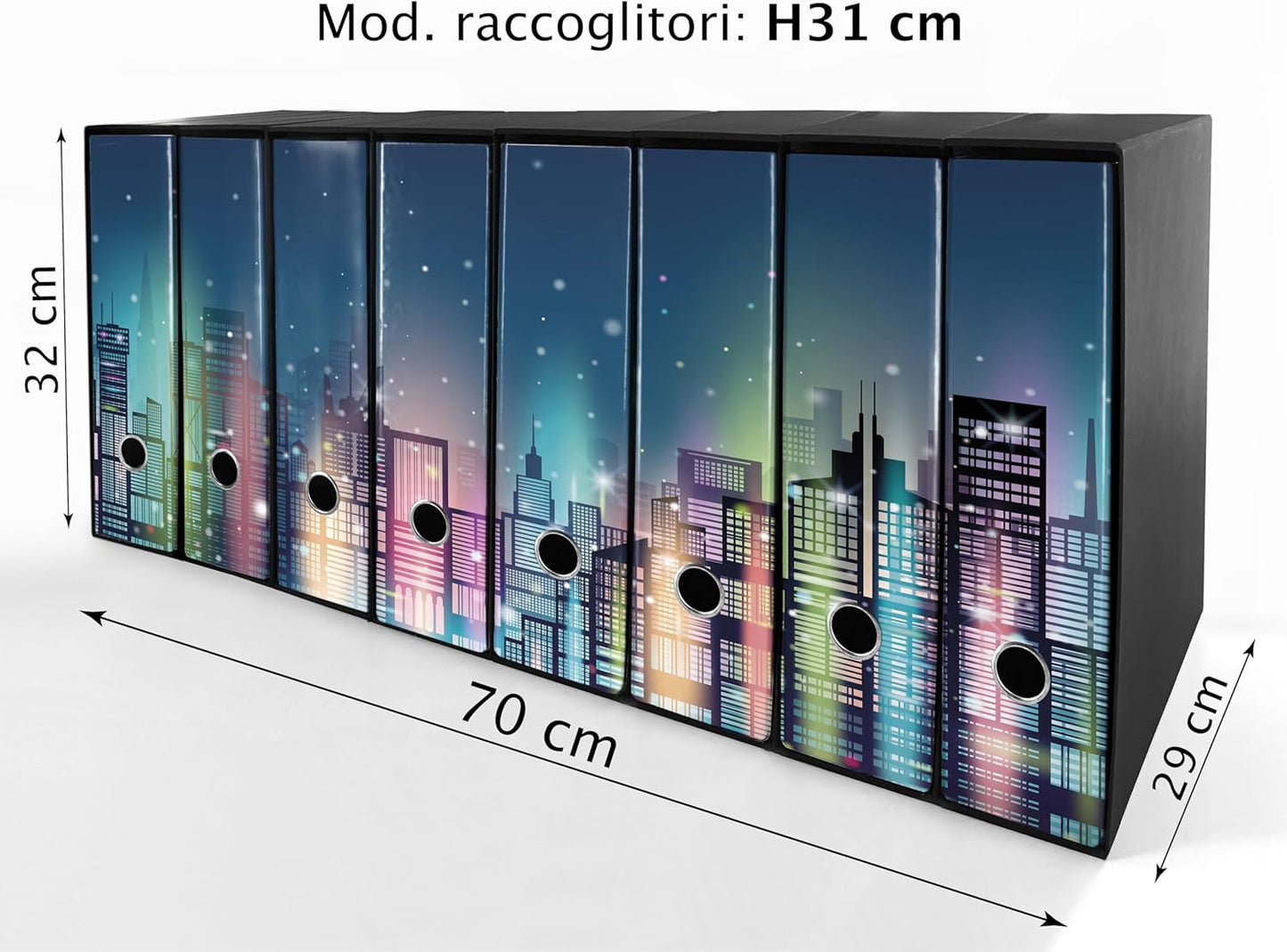 Set da 8 raccoglitori ad anelli CITTA DI NOTTE - Faldoni SHAREPRINTING (H31 con 2 anelli)