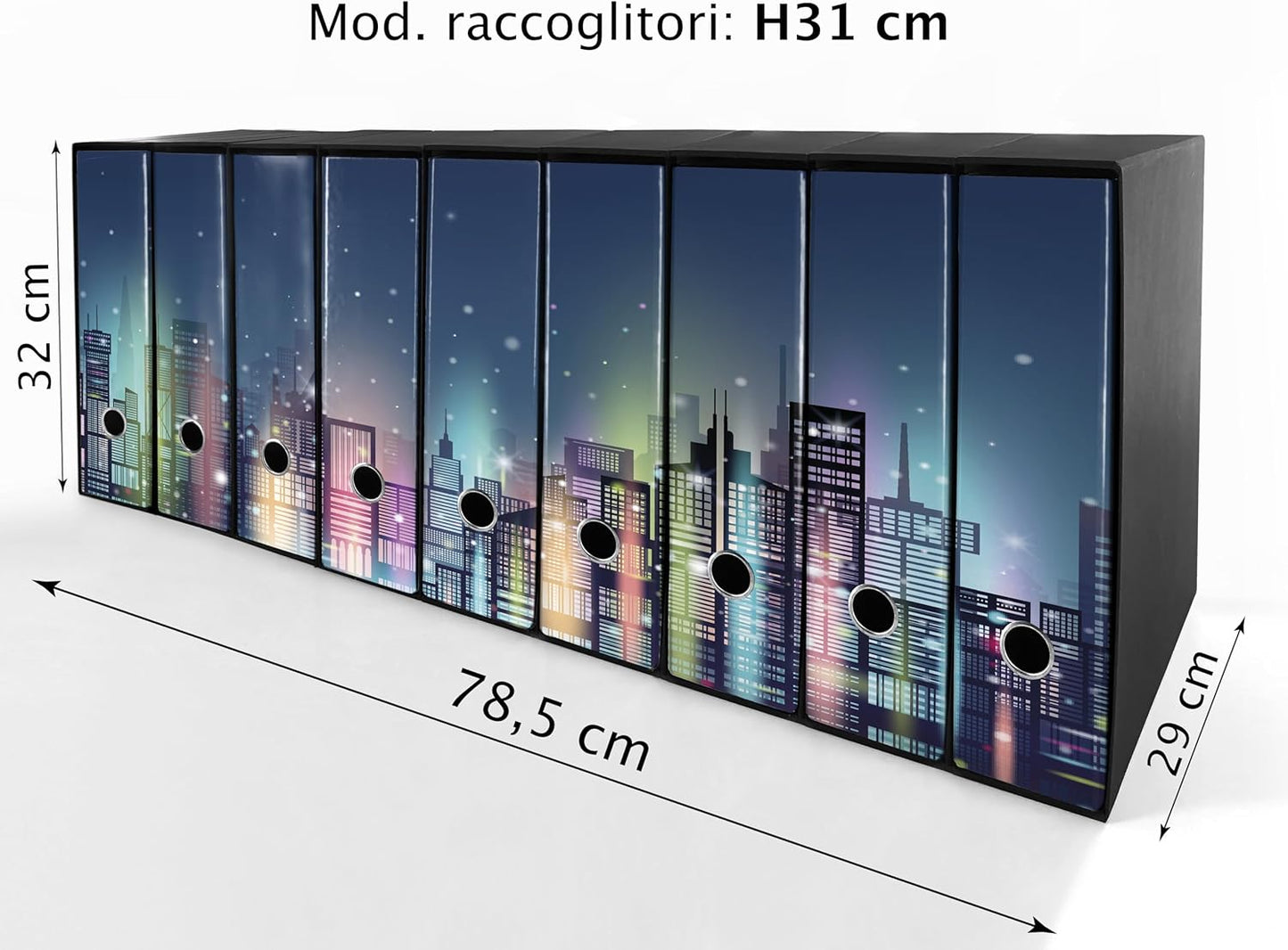 Set da 9 raccoglitori ad anelli CITTA DI NOTTE - Faldoni SHAREPRINTING (H31 con 2 anelli)