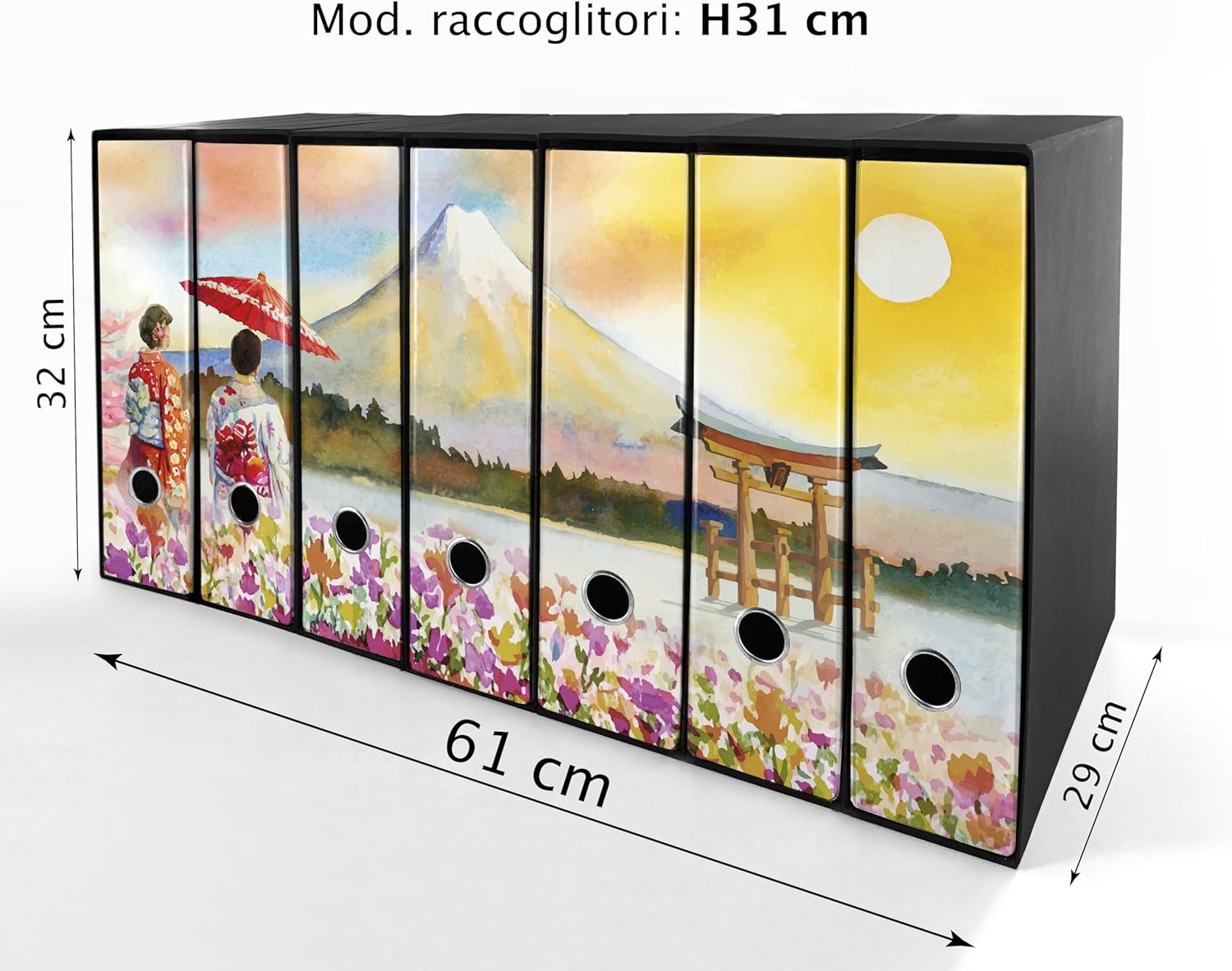 Set da 7 raccoglitori ad anelli MONTE FUJI DISEGNO - Faldoni SHAREPRINTING (H31 con 2 anelli)