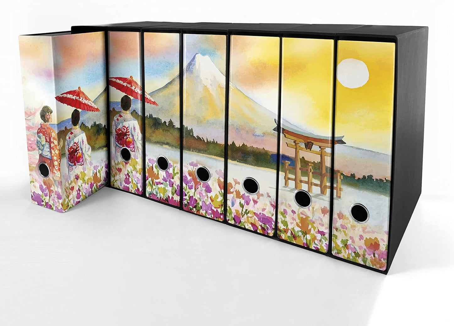 Set da 7 raccoglitori ad anelli MONTE FUJI DISEGNO - Faldoni SHAREPRINTING (H31 con 2 anelli)
